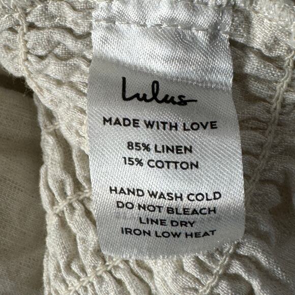 Lulus Medium Your Sunshine Top Linen Smocked Flutter Sleeve Square Neck Beige - Picture 8 of 8